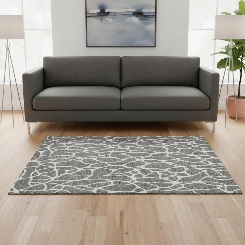 Gray And Ivory Geometric Washable Area Rug With UV Protection Photo 2