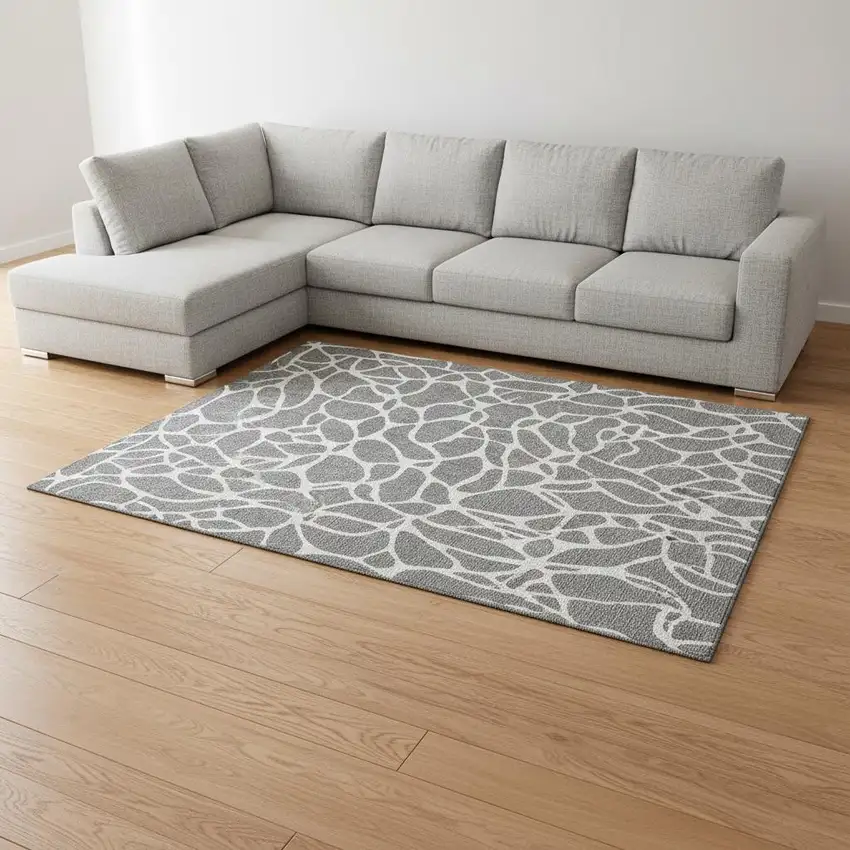 Gray And Ivory Geometric Washable Area Rug With UV Protection Photo 2