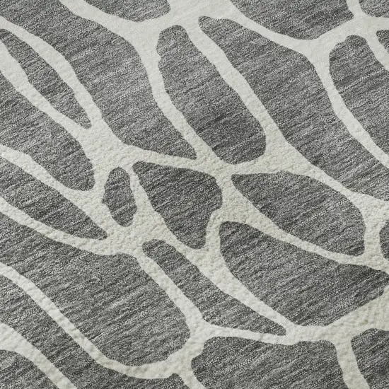 Gray And Ivory Geometric Washable Area Rug With UV Protection Photo 9