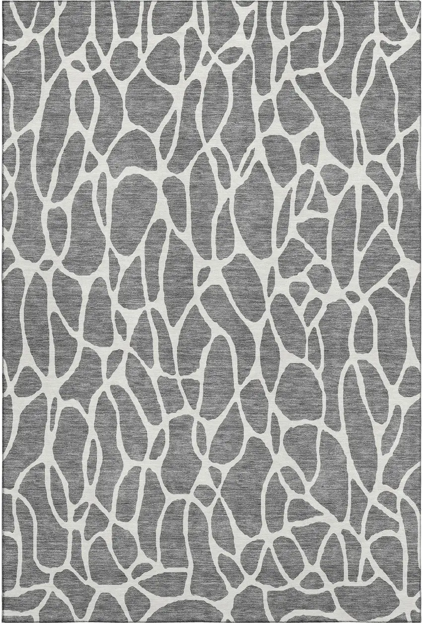 Gray And Ivory Geometric Washable Area Rug With UV Protection Photo 1