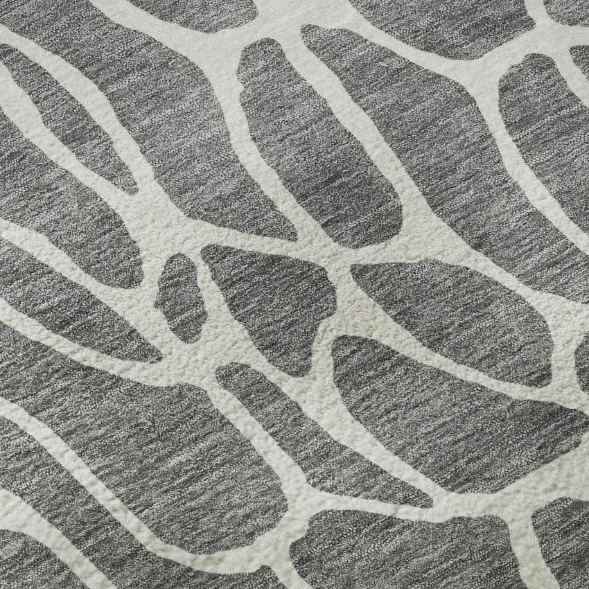 Gray And Ivory Geometric Washable Area Rug With UV Protection Photo 9