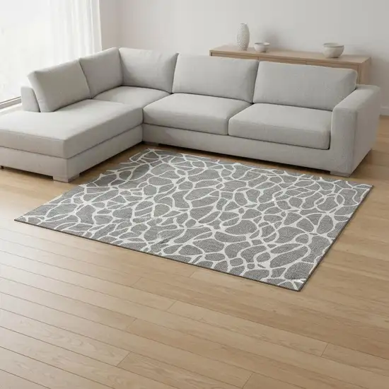 Gray And Ivory Geometric Washable Area Rug With UV Protection Photo 2