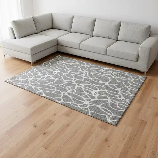 Gray And Ivory Geometric Washable Area Rug With UV Protection Photo 2