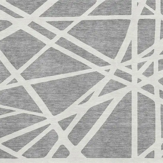 Gray And Ivory Geometric Washable Area Rug With UV Protection Photo 2