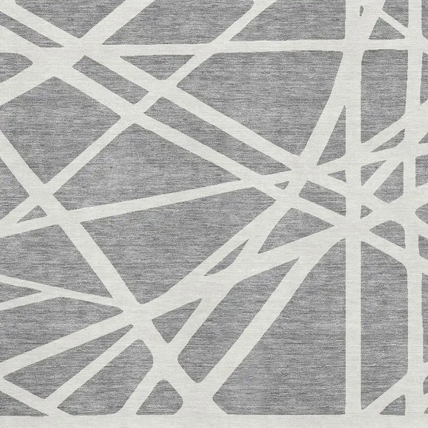 Gray And Ivory Geometric Washable Area Rug With UV Protection Photo 2