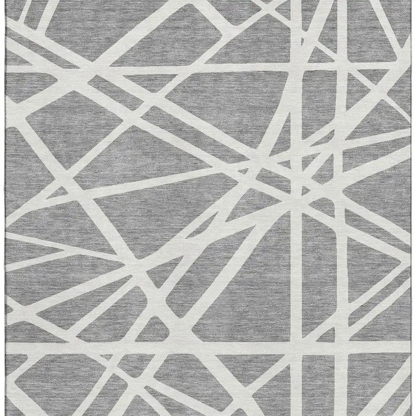 Gray And Ivory Geometric Washable Area Rug With UV Protection Photo 3