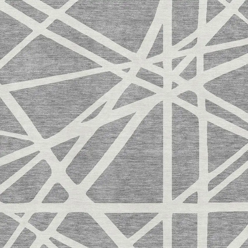 Gray And Ivory Geometric Washable Area Rug With UV Protection Photo 2