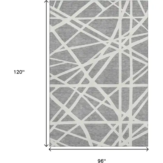 Gray And Ivory Geometric Washable Area Rug With UV Protection Photo 8