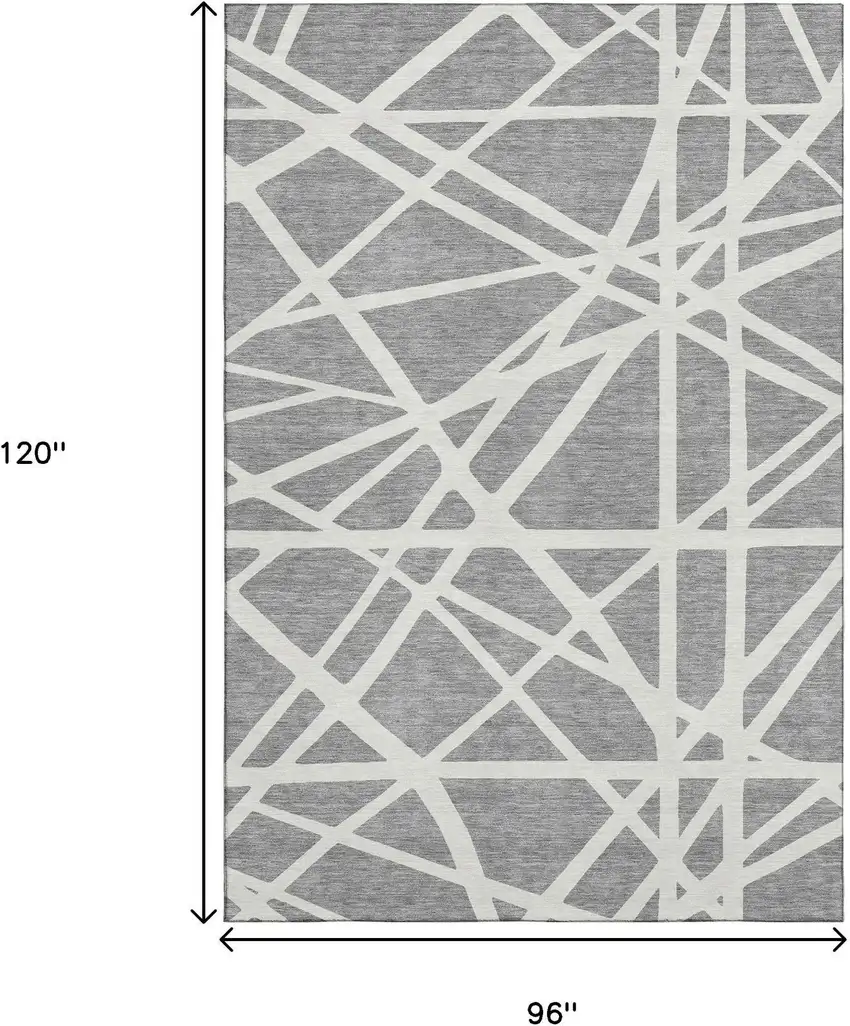 Gray And Ivory Geometric Washable Area Rug With UV Protection Photo 8