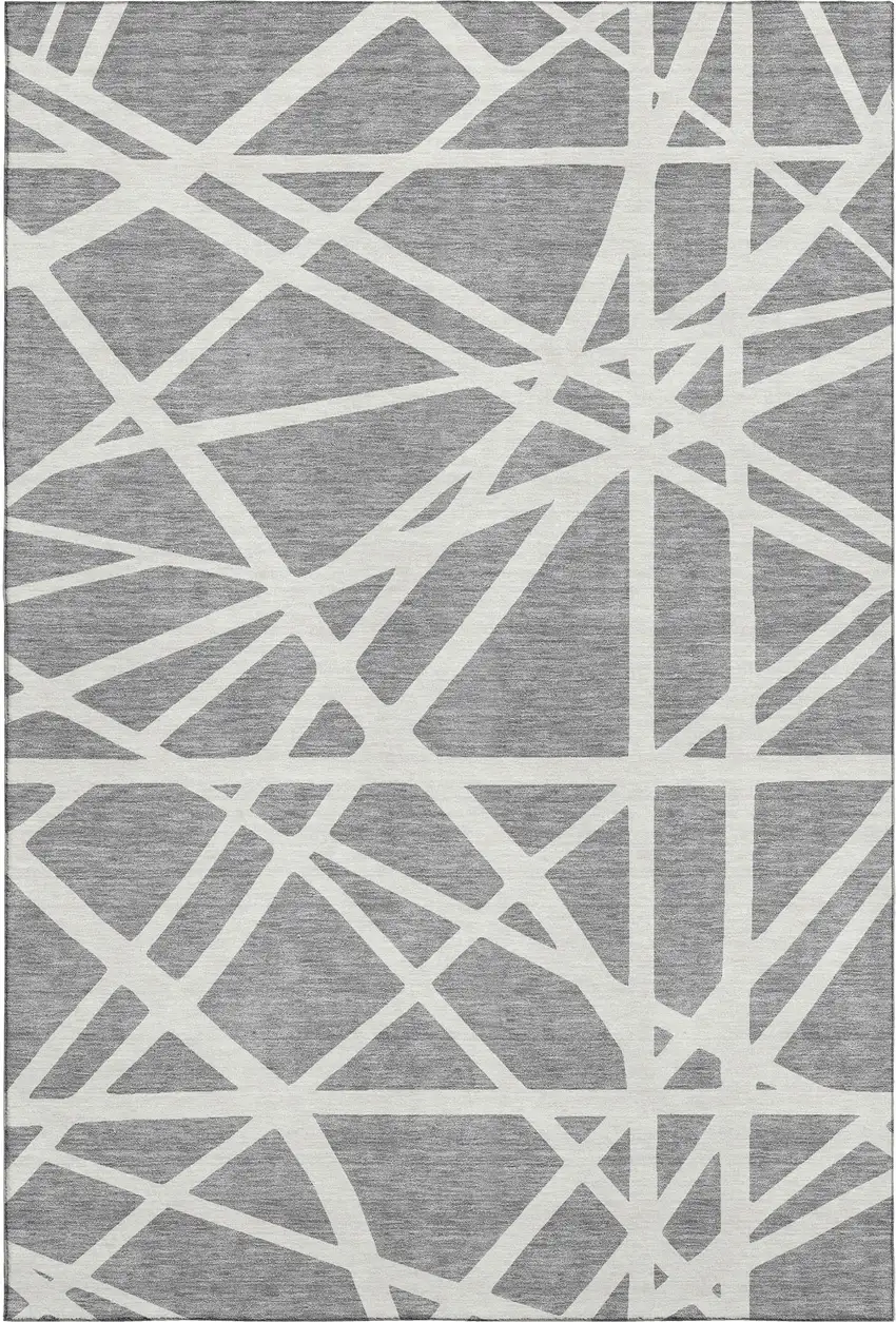 Gray And Ivory Geometric Washable Area Rug With UV Protection Photo 1