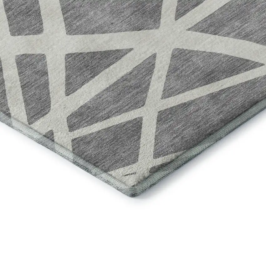 Gray And Ivory Geometric Washable Area Rug With UV Protection Photo 7