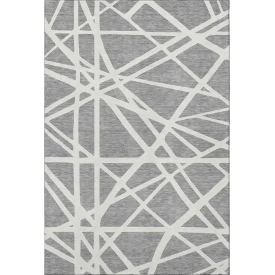 Gray And Ivory Geometric Washable Area Rug With UV Protection Photo 3