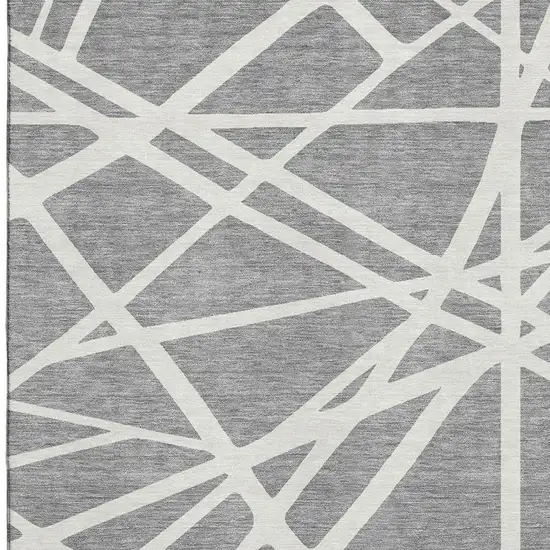 Gray And Ivory Geometric Washable Area Rug With UV Protection Photo 2