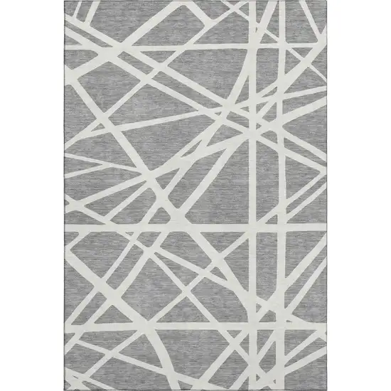 Gray And Ivory Geometric Washable Area Rug With UV Protection Photo 1