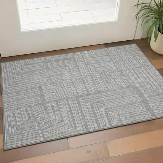 Gray And Ivory Geometric Washable Area Rug With UV Protection Photo 2