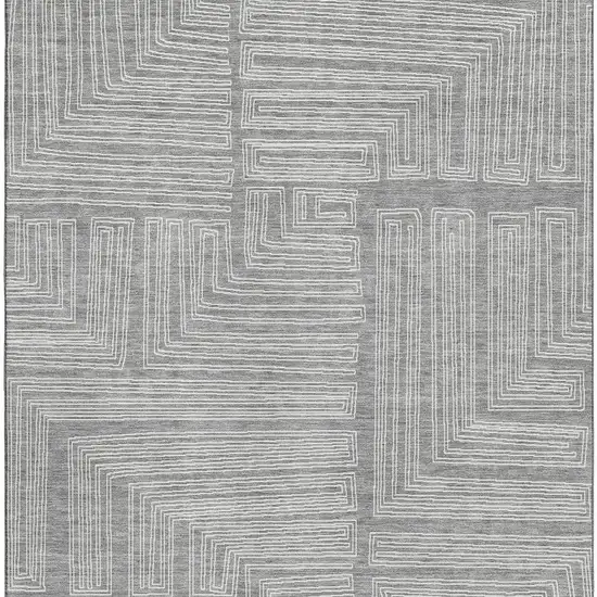 Gray And Ivory Geometric Washable Area Rug With UV Protection Photo 3