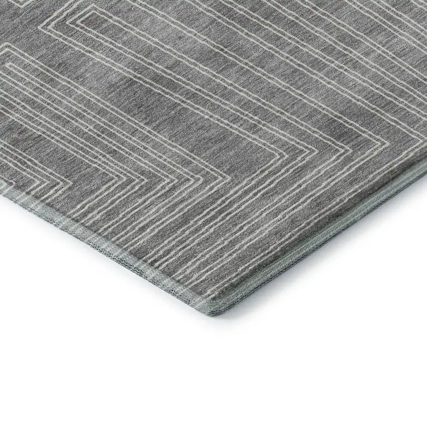 Gray And Ivory Geometric Washable Area Rug With UV Protection Photo 7