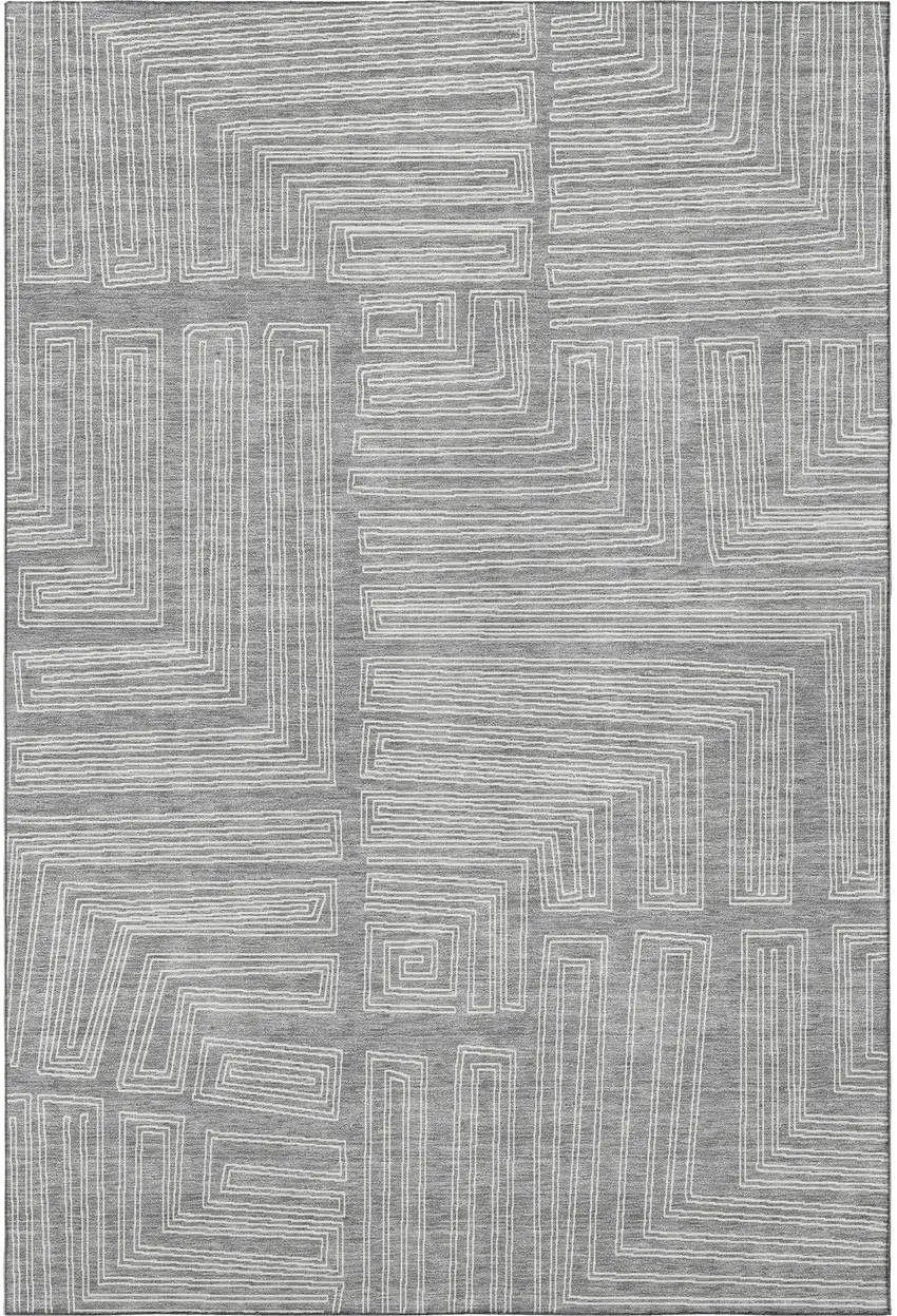 Gray And Ivory Geometric Washable Area Rug With UV Protection Photo 3