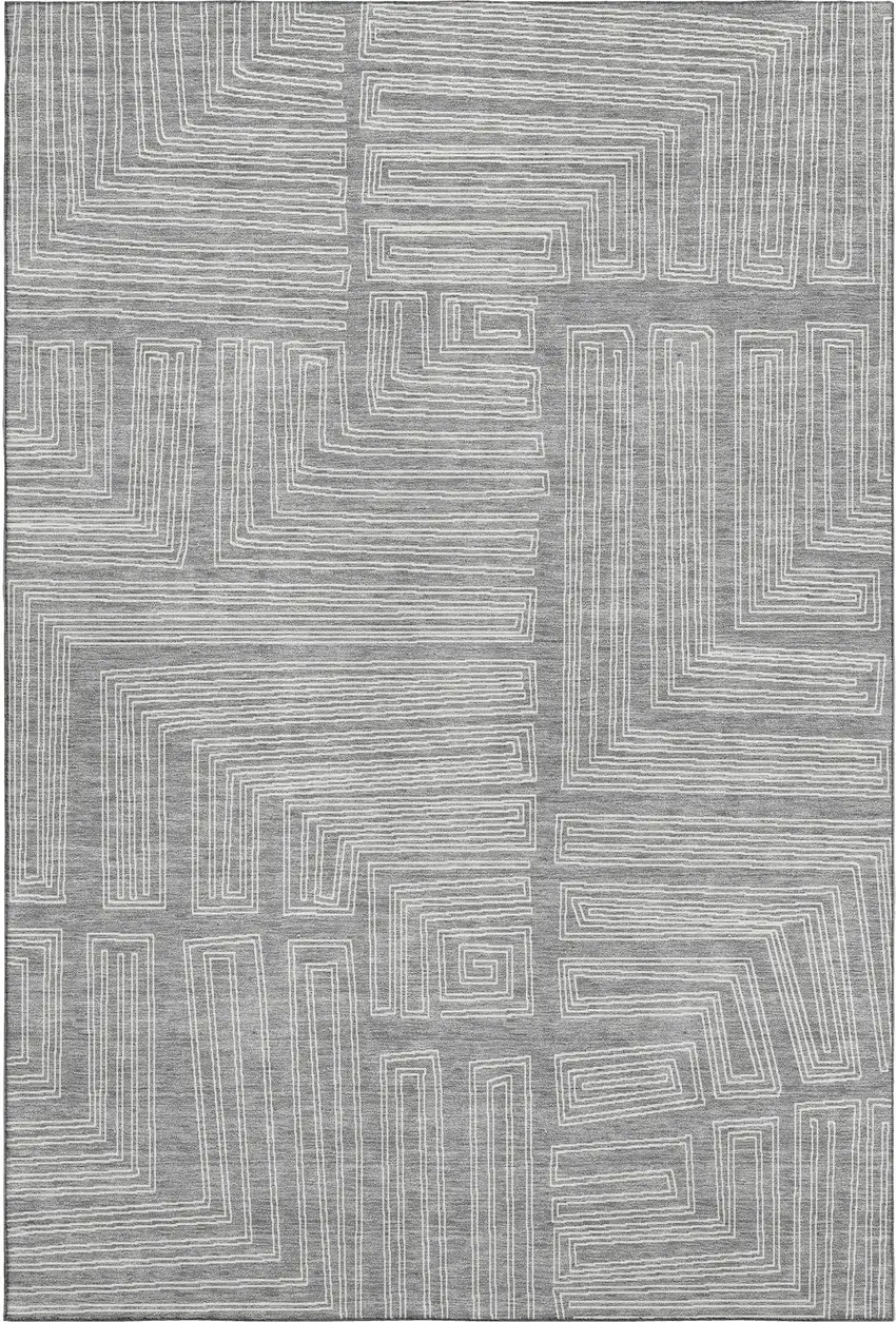 Gray And Ivory Geometric Washable Area Rug With UV Protection Photo 1