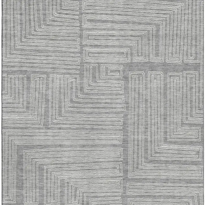 Gray And Ivory Geometric Washable Area Rug With UV Protection Photo 3