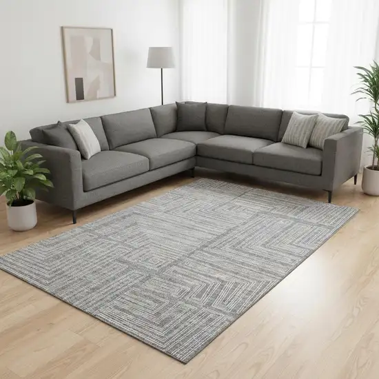 Gray And Ivory Geometric Washable Area Rug With UV Protection Photo 2