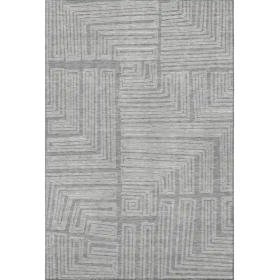 Gray And Ivory Geometric Washable Area Rug With UV Protection Photo 3