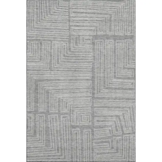 Gray And Ivory Geometric Washable Area Rug With UV Protection Photo 1