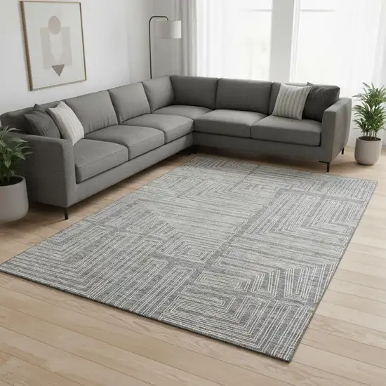 Gray And Ivory Geometric Washable Area Rug With UV Protection Photo 2