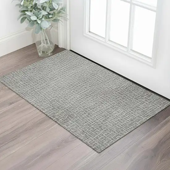 Gray And Ivory Geometric Washable Area Rug With UV Protection Photo 2