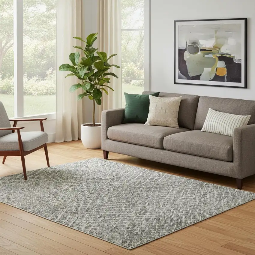 Gray And Ivory Geometric Washable Area Rug With UV Protection Photo 2