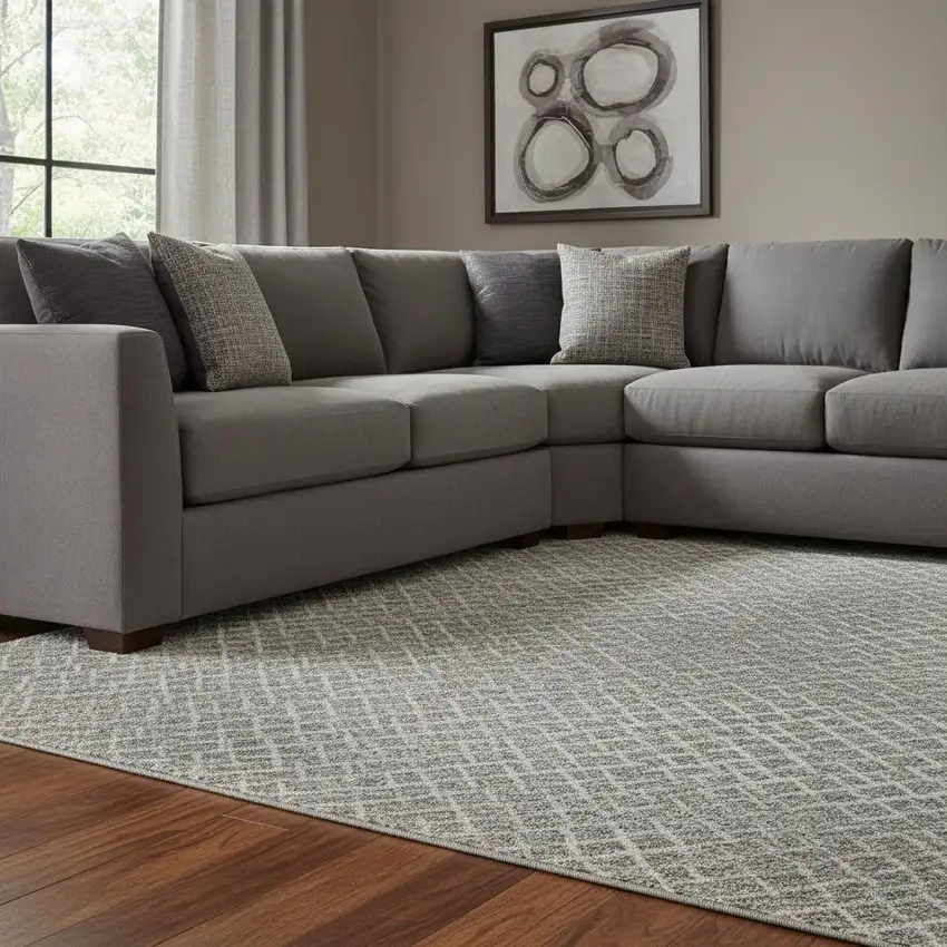 Gray And Ivory Geometric Washable Area Rug With UV Protection Photo 2