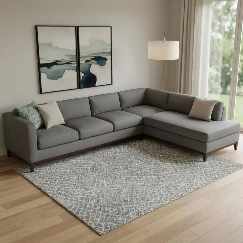 Gray And Ivory Geometric Washable Area Rug With UV Protection Photo 2