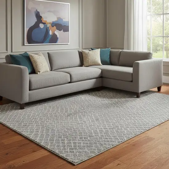 Gray And Ivory Geometric Washable Area Rug With UV Protection Photo 2