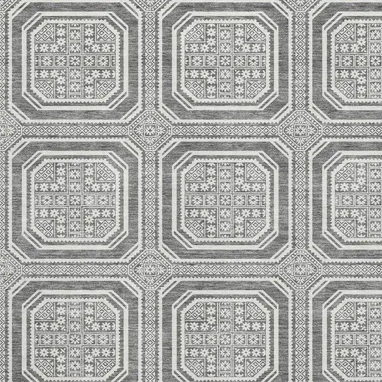 Gray And Ivory Geometric Washable Area Rug With UV Protection Photo 2