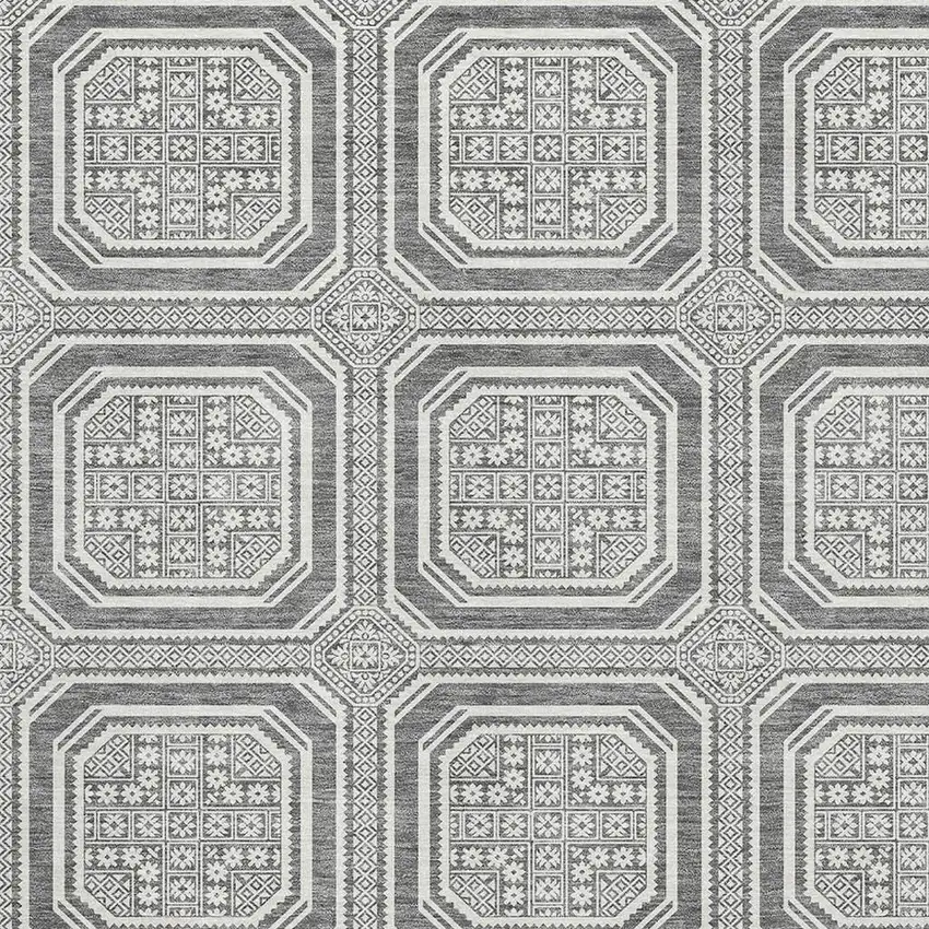 Gray And Ivory Geometric Washable Area Rug With UV Protection Photo 2