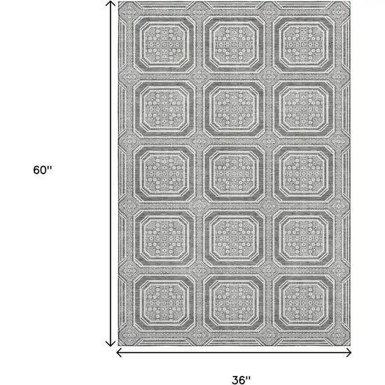 Gray And Ivory Geometric Washable Area Rug With UV Protection Photo 3