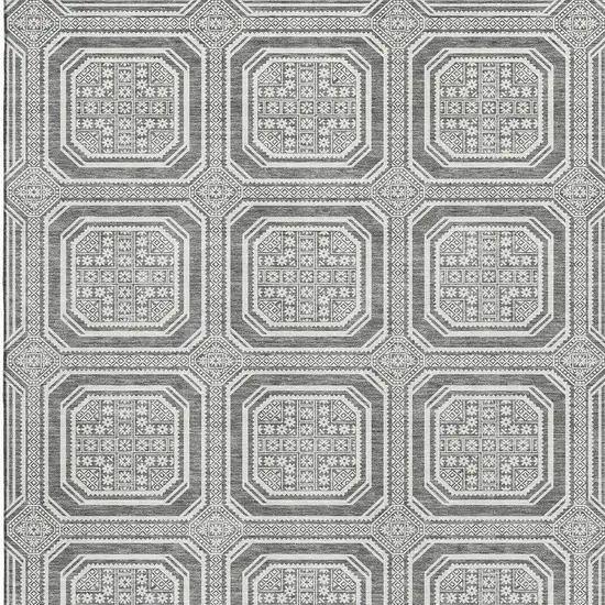 Gray And Ivory Geometric Washable Area Rug With UV Protection Photo 4