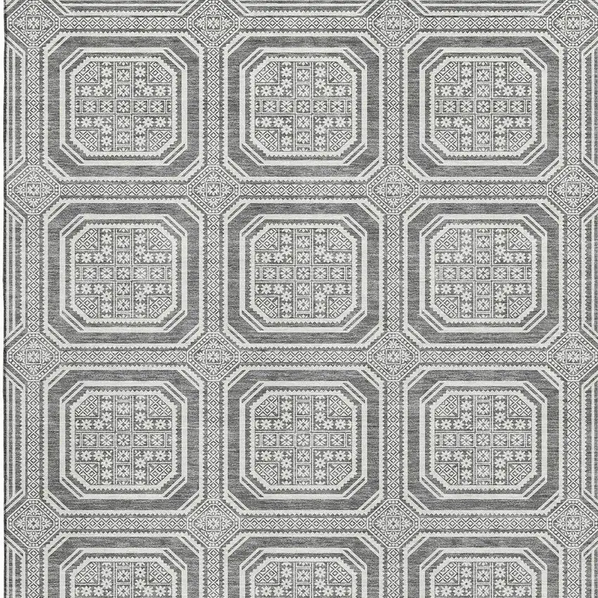 Gray And Ivory Geometric Washable Area Rug With UV Protection Photo 4