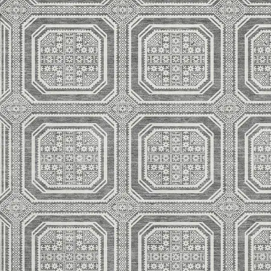 Gray And Ivory Geometric Washable Area Rug With UV Protection Photo 2