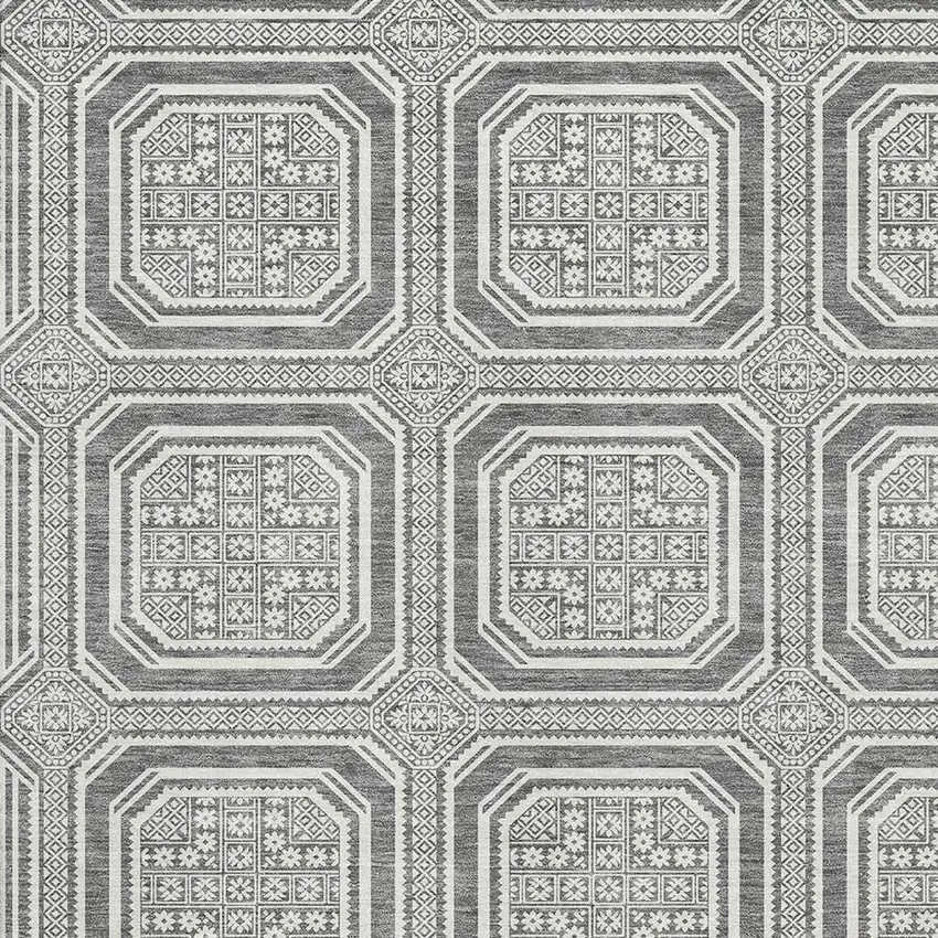 Gray And Ivory Geometric Washable Area Rug With UV Protection Photo 2