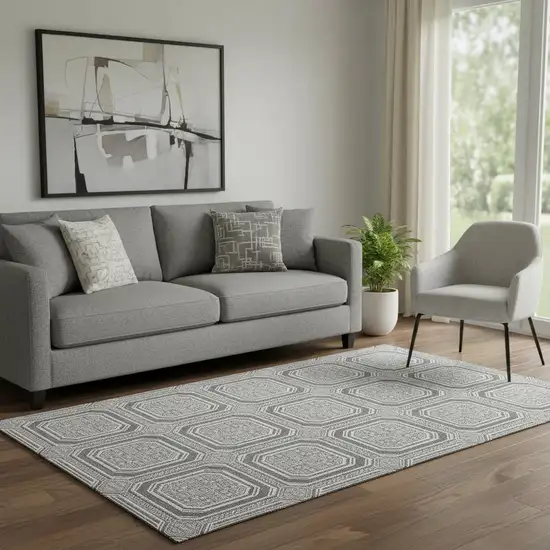 Gray And Ivory Geometric Washable Area Rug With UV Protection Photo 2