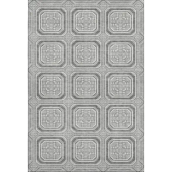 Gray And Ivory Geometric Washable Area Rug With UV Protection Photo 1