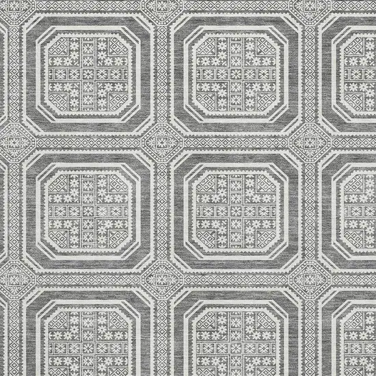 Gray And Ivory Geometric Washable Area Rug With UV Protection Photo 2