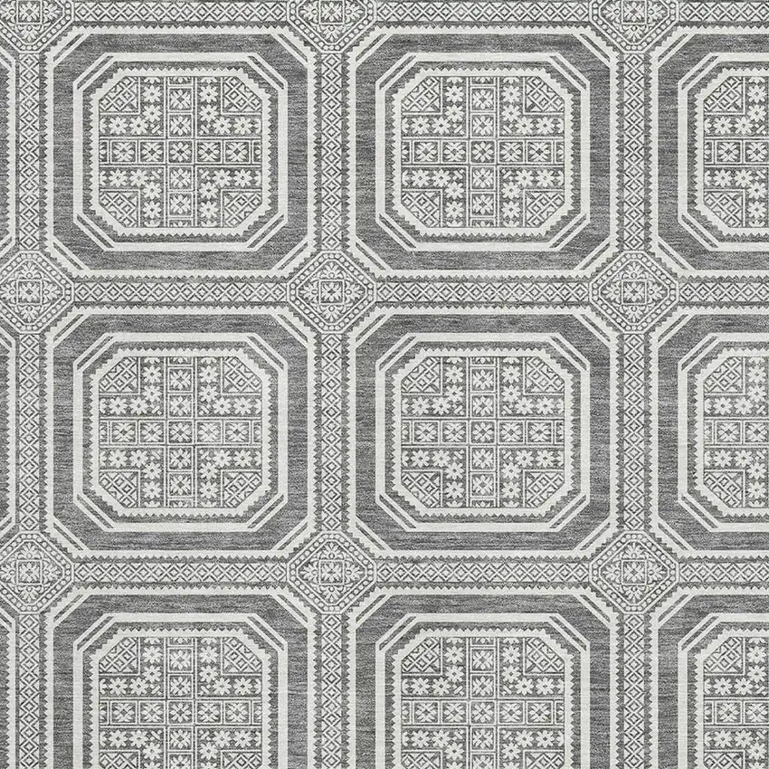 Gray And Ivory Geometric Washable Area Rug With UV Protection Photo 2