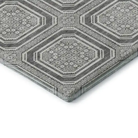 Gray And Ivory Geometric Washable Area Rug With UV Protection Photo 7