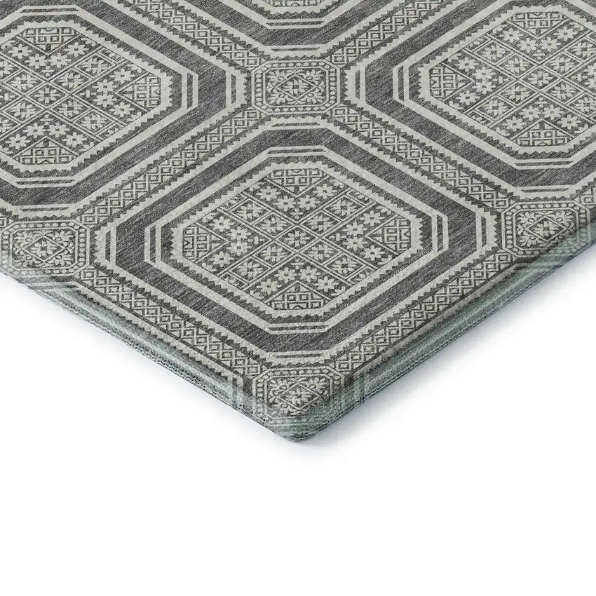 Gray And Ivory Geometric Washable Area Rug With UV Protection Photo 7