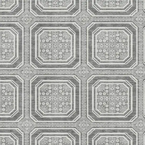 Gray And Ivory Geometric Washable Area Rug With UV Protection Photo 2