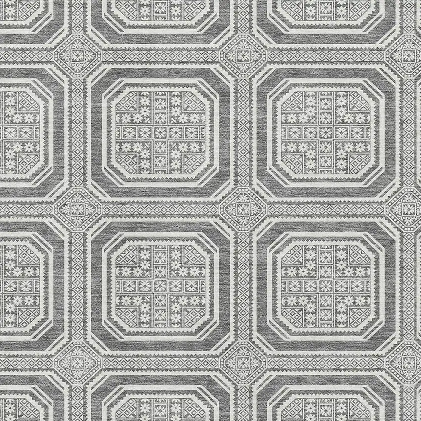 Gray And Ivory Geometric Washable Area Rug With UV Protection Photo 2