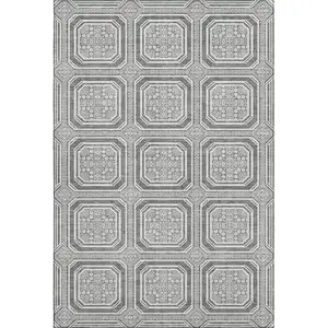 Photo of Gray And Ivory Geometric Washable Area Rug With UV Protection