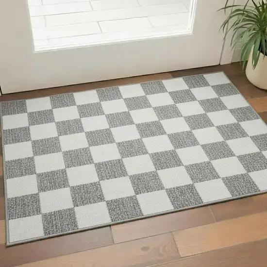 Gray And Ivory Geometric Washable Area Rug With UV Protection Photo 2